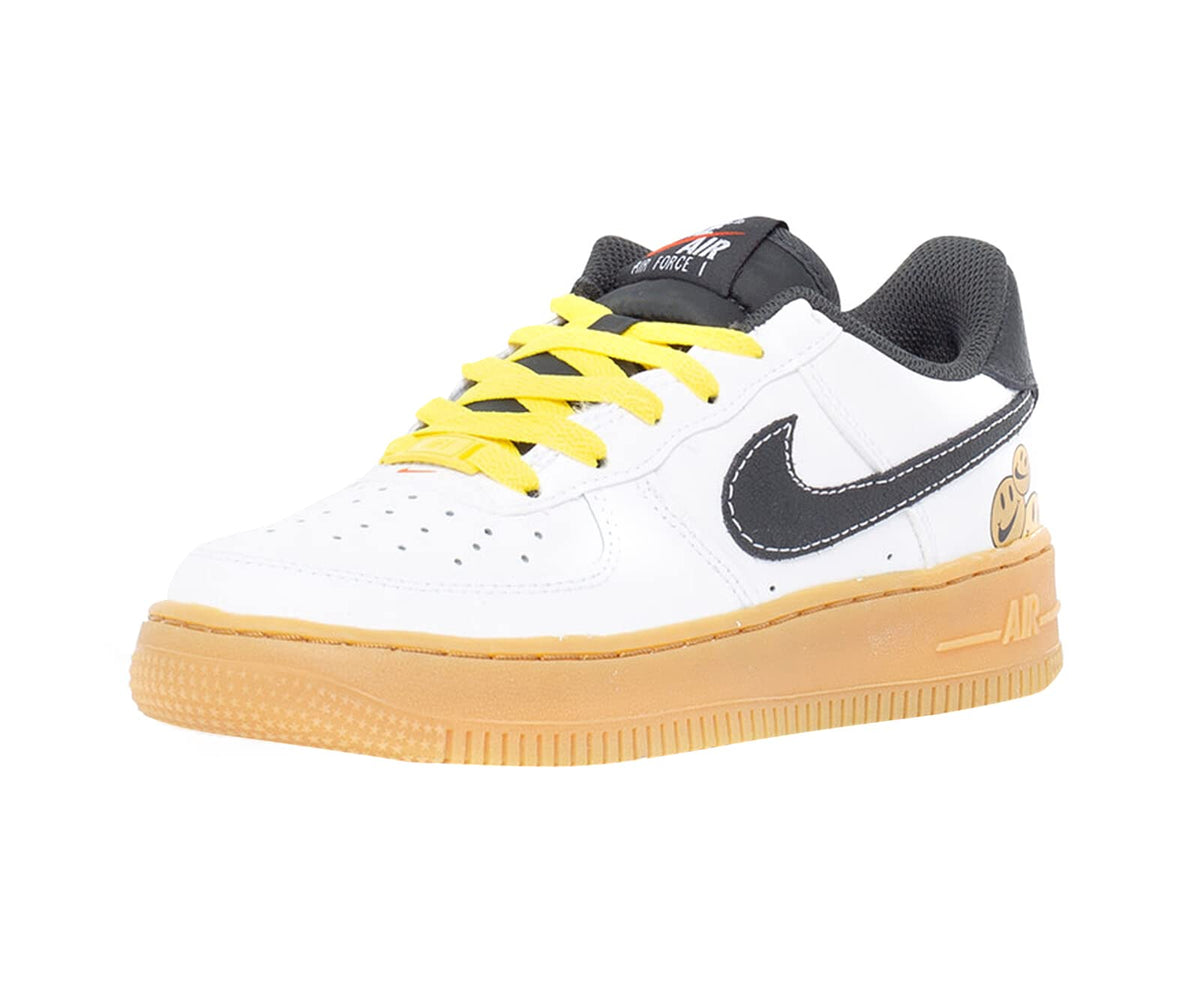 Nike Big Kid's Air Force 1 LV8 White/Anthracite-Yellow Strike (DO5854 100) - 4.5