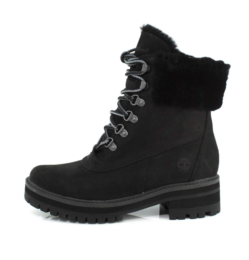 Timberland Women's Courmayeur Valley WP 6in with Shearling, Black Nubuck, 8.5 M US
