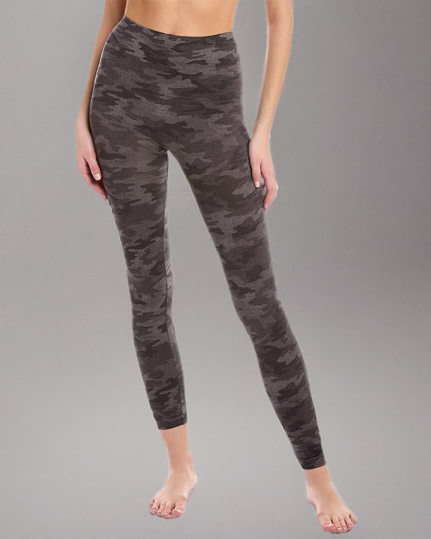 SPANX Women's Look at Me Now Full Length Leggings, Heather Camo, Grey, Print, S