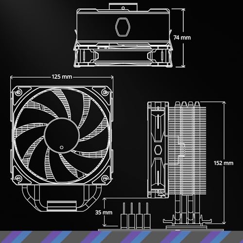 Cooler Master Hyper 212 Black CPU Air Cooler, SickleFlow 120 Edge PWM Fan, Aluminum Top Cover, 4 Copper Heat Pipes, 152mm Tall, AMD Ryzen AM5/AM4, Intel LGA 1851/1700/1200 Brackets