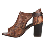 ROPER Womens Mika Floral Embossed Peep Toe Shootie Pumps Dress Casual Casual Mid Heel 2-3" - Brown - Size 6.5 M