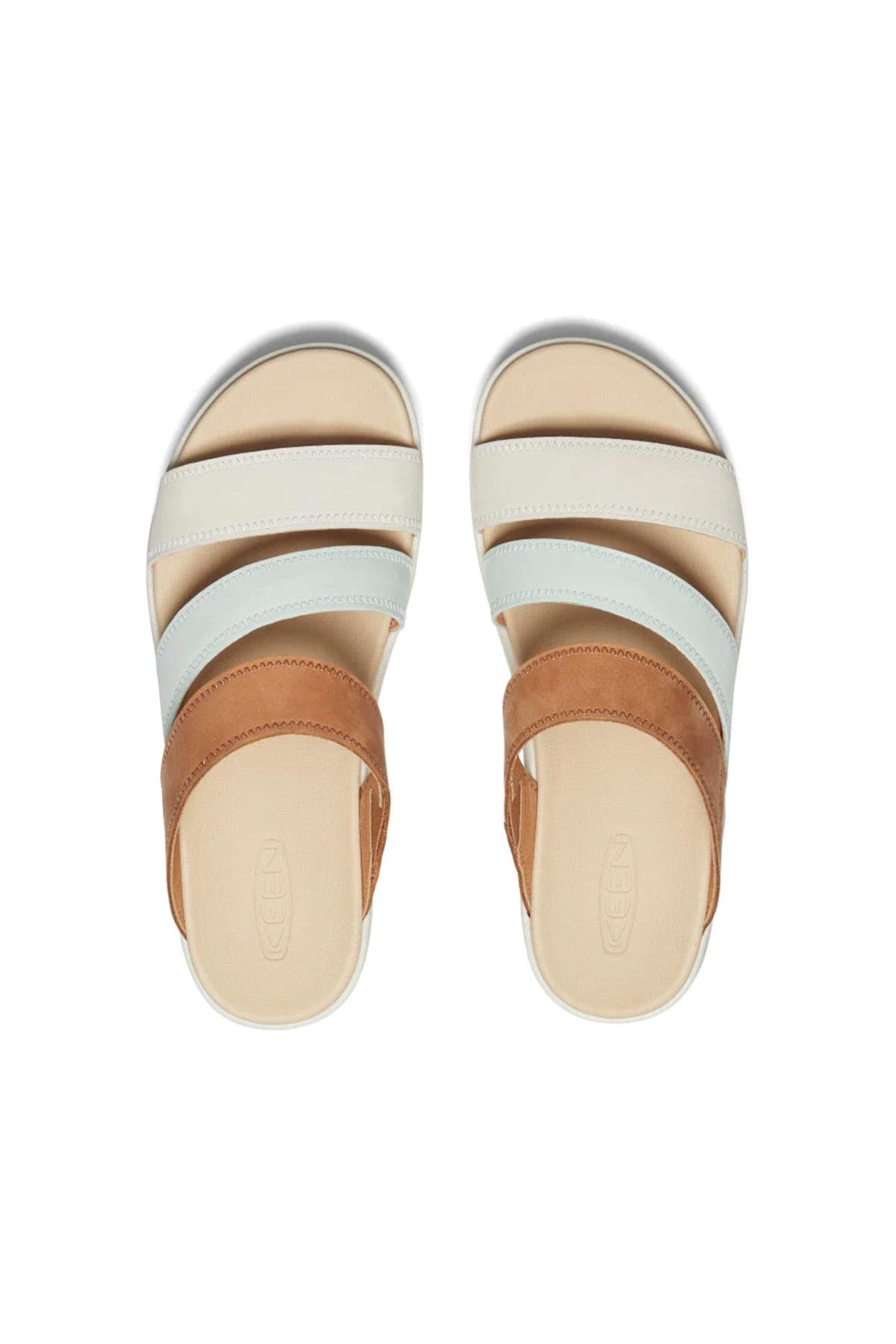 KEEN Women's Ellecity Slide Open Toe Slip On Comfortable Platform Wedge Sandals, Natural Leather/Clearly Aqua, 8.5