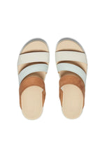 KEEN Women's Ellecity Slide Open Toe Slip On Comfortable Platform Wedge Sandals, Natural Leather/Clearly Aqua, 8.5