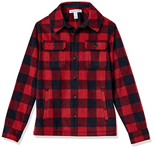 Amazon Essentials Men's Long-Sleeve Polar Fleece Shirt Jacket for Winter, Red Buffalo Check, Medium
