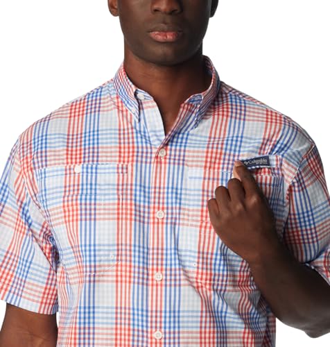 Columbia Men's Super Tamiami Short Sleeve Shirt, Vivid Blue/All Over Gingham, Small
