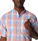 Columbia Men's Super Tamiami Short Sleeve Shirt, Vivid Blue/All Over Gingham, Small