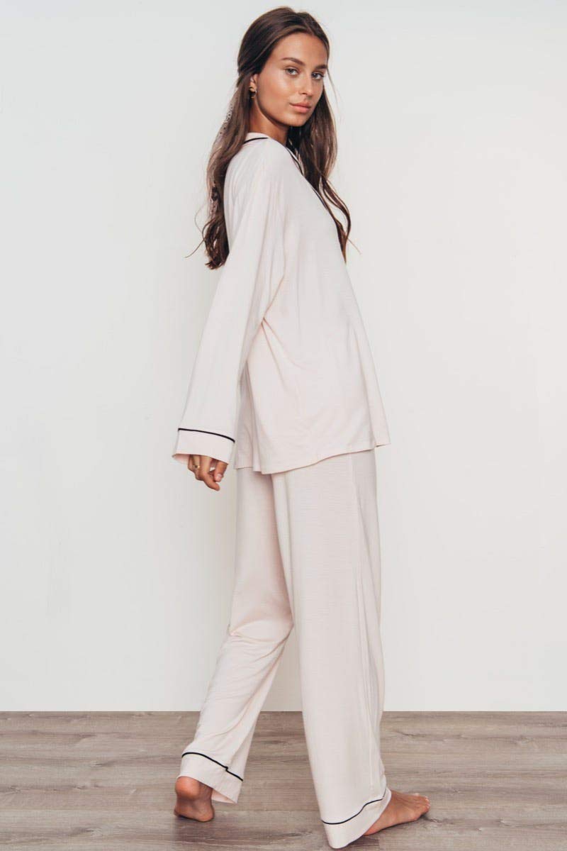 Eberjey Gisele Long PJ Set, Sorbet Pink/Black, Small