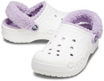 Crocs Unisex-Adult Baya Lined Fuzz Strap Clogs, White/Lavender, 11 US