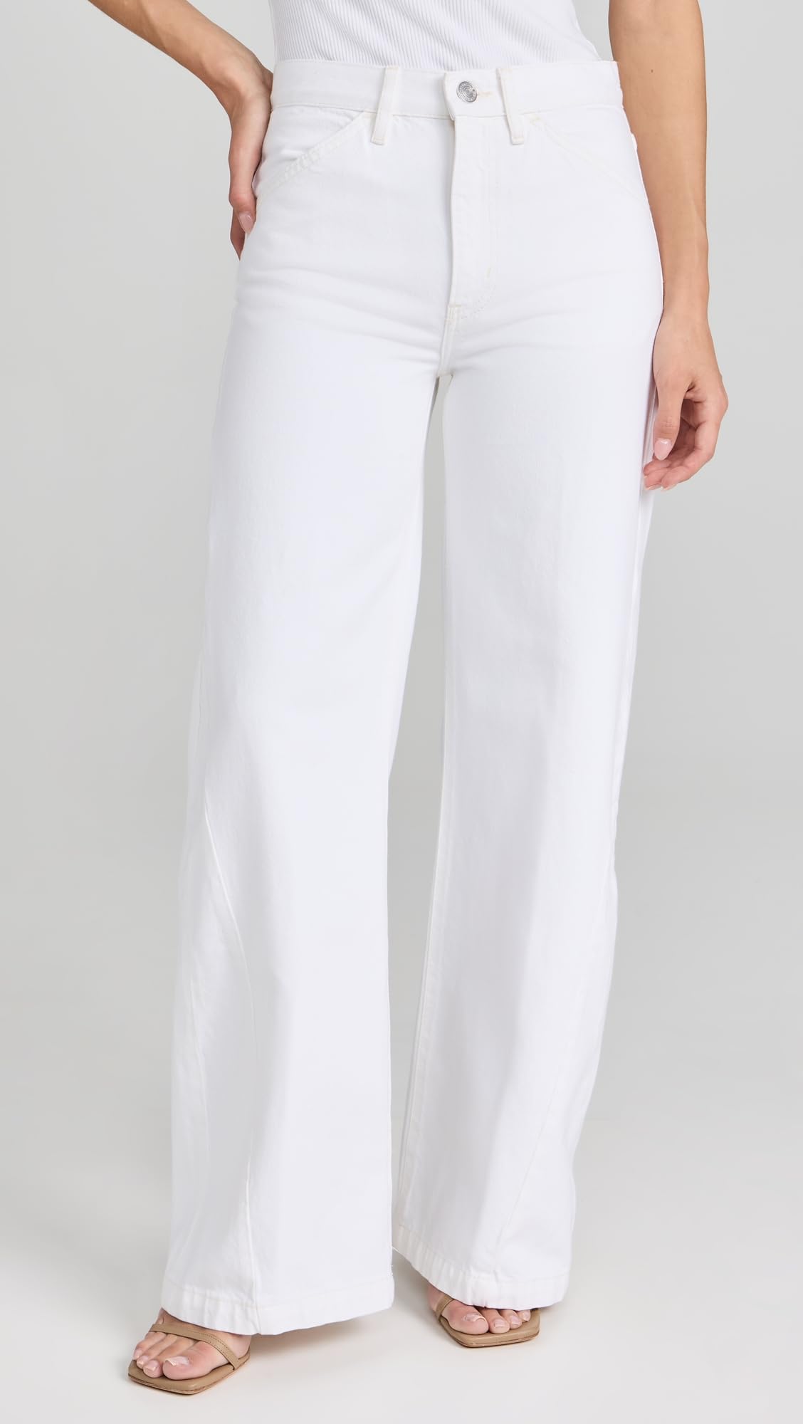 FRAME Women's Le Baggy Palazzo Jeans, Au Natural Clean, White, 28