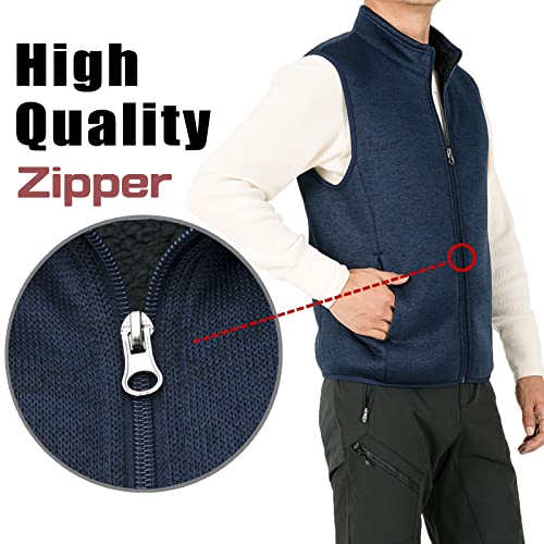 Bonnorth Mens Zip Up Sherpa Vest for Men Knitted Sweater Winter Vest Mens Casual Warm Vests Outerwear with Pocket Dark Blue M