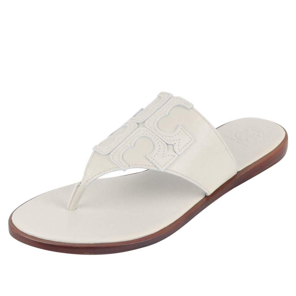 Tory Burch Jamie Logo Flat Thong Sandal (7, Ivory)