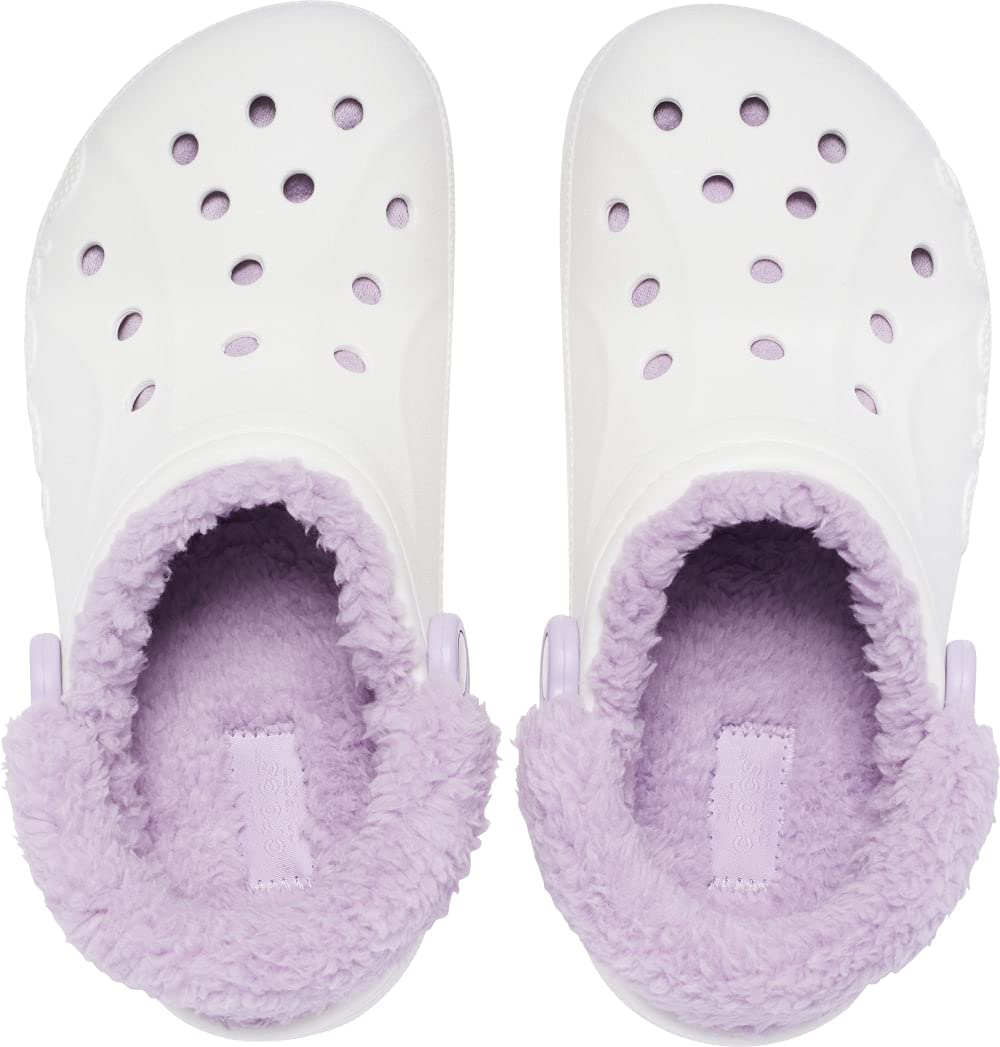 Crocs Unisex-Adult Baya Lined Fuzz Strap Clogs, White/Lavender, 11 US