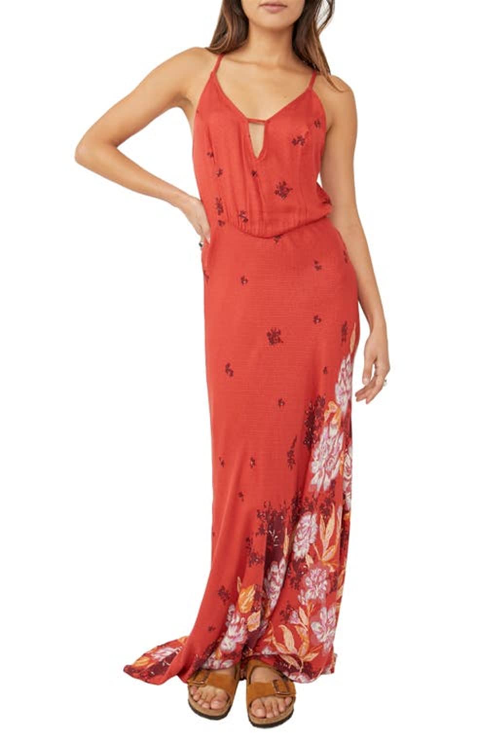 Free People Get to You Printed Maxi Dress Scarlet Combo XL (Women's 14)