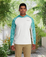 Simms Challenger Solar Hoody for Men - UPF 30+ Long Sleeve Fishing Sun Shirt with Hood, Breathable & Moisture-Wicking Fabric, (Sea Breeze Daze/White, Large)