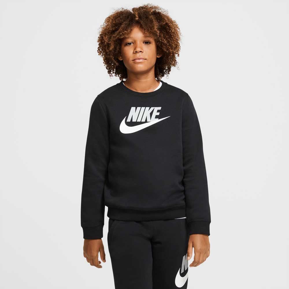 Nike Boy's Sportswear Club + HBR Crew 2 Tee (Little Kids/Big Kids) Black LG (14-16 Big Kids)