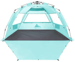 NXONE XL Pop Up Beach Tent, Deluxe Sun Shade Shelter for 4 Person, UPF 50+ Protection, Windproof Beach Shade, Extendable Floor with 3 Ventilating Windows Plus Carrying Bag, Stakes and Guy Lines Mint Green