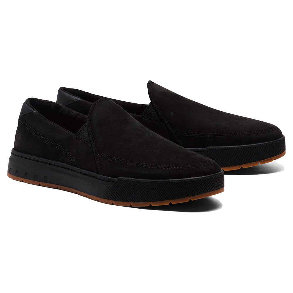 Timberland Maple Grove Leather Slip-On Shoes for Men - Textile Upper with Round Toe Design, Slip-On Style, Classy, and Chic Black Nubuck 11.5 D - Medium
