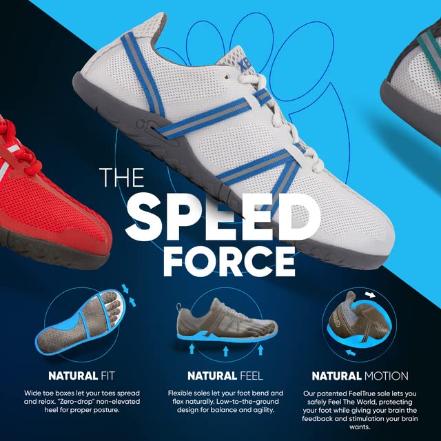 Xero Shoes Men's Speed Force Barefoot Running Shoes, Dawn Gray/Classic Blue, 13