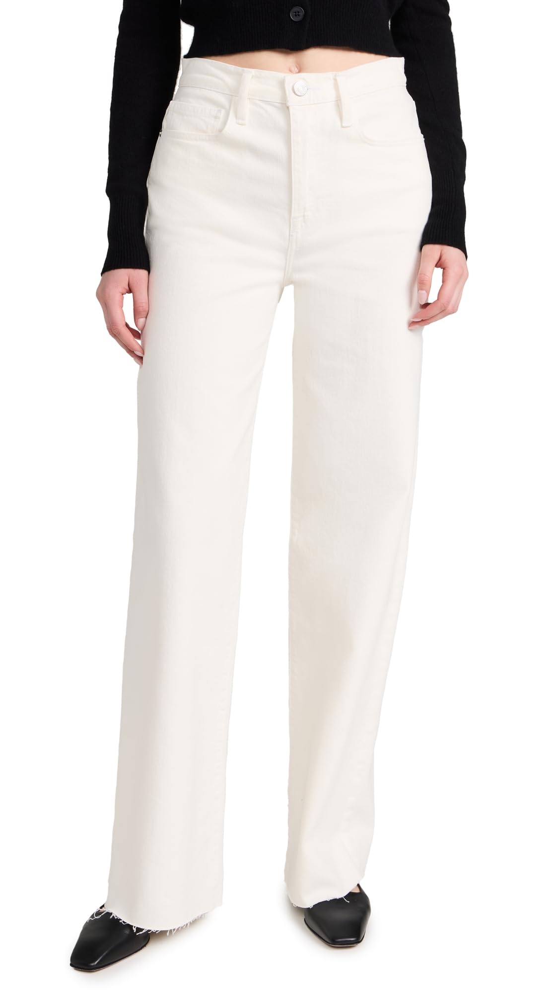 FRAME Women's Le Jane Wide Leg Jeans, Au Natural Clean, White, 28