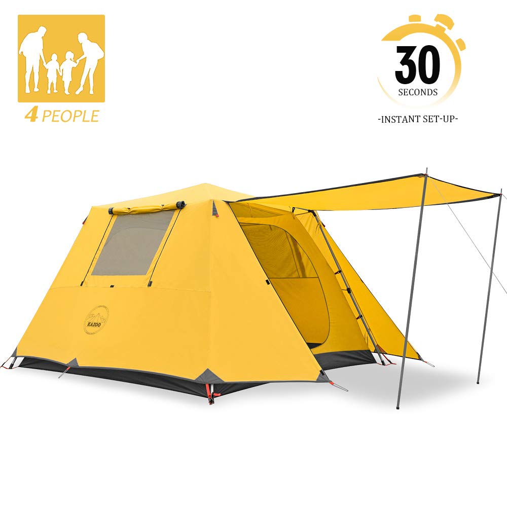 KAZOO Camping Tents 4 Person Waterproof Instant Tents 4 People Cabin Tent Easy Setup with Sun Shade Automatic Aluminum Pole