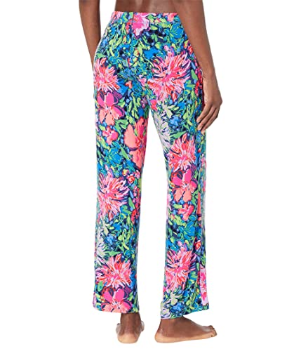 Lilly Pulitzer PJ Knit Pants for Women - Rayon Blend Fabric - Elastic Waistband with Drawstring - Loose-fit Multi Festive Fantasy XXS One Size