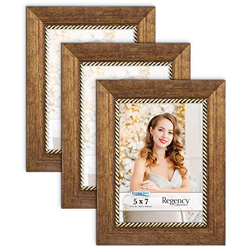 Icona Bay 5x7 Picture Frames (Copper Brown, 3 Pack), French Baroque Style Photo Frames 5 x 7, Wall Mount or Table Top, Regency Collection