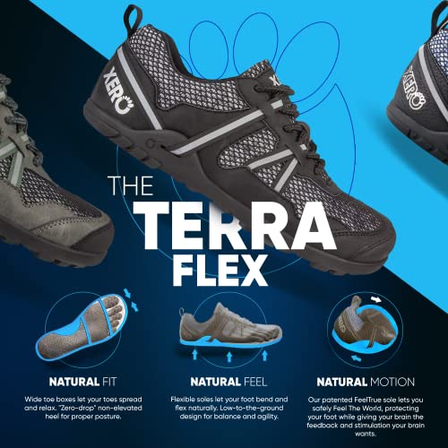 Xero Shoes TerraFlex Trail Running Hiking Shoe - Minimalist Zero-Drop Lightweight Barefoot-Inspired - Men, Black, 14 D(M) US