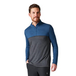 Smartwool Men's Merino Sport 150 Long Sleeve Color Block ¼ Zip - Lightweight Merino Wool Shirt for Hiking, Running & Camping – Mountain Terrain – M, Dark Denim Heather-Charcoal Heather