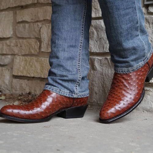 Soto Boots Men's Ostrich Print Cowboy Boots H7002(Cognac, 8)