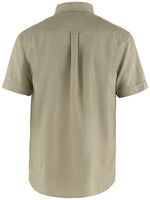 Fjällräven Ovik Travel Short Sleeve Shirt for Men - Straight Back with Locker Loop, Shirttail Hemline, and Machine Wash Cold Sand Stone XL One Size