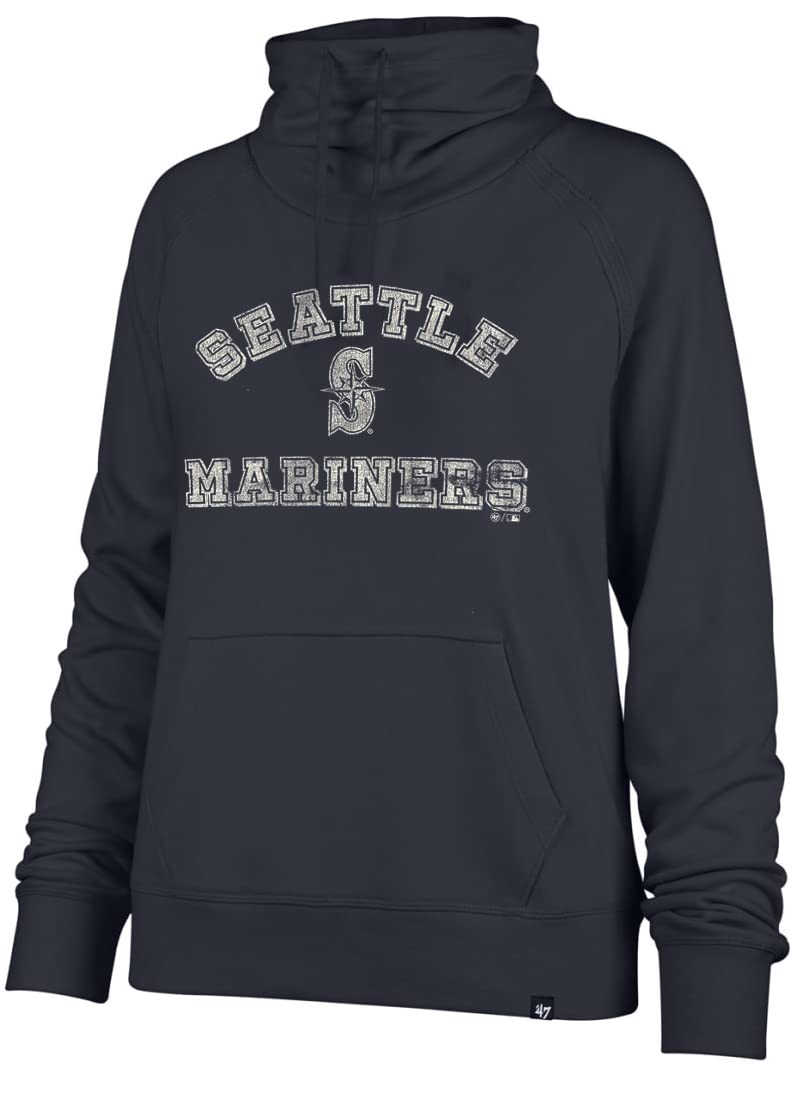 47 MLB Women's Wordmark Moonshot Pullover Sweatshirt Hoodie (Medium, Seattle Mariners Navy)