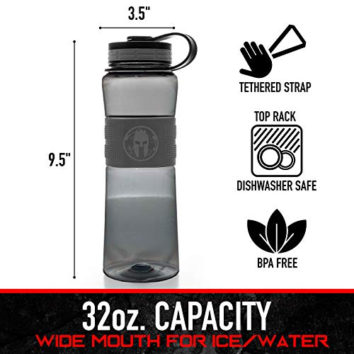 Franklin Sports Spartan OCR Plastic Water Bottle - 32 Ounces - Gray