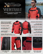 Xelement XS8161 Men's 'Venture' All Season Black with Red Tri-Tex and Mesh Motorcycle Rider Jacket with X-Armor - Medium
