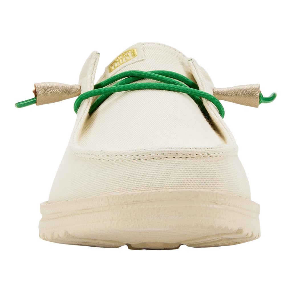 HEYDUDE Women's Wendy Luck White/Shamrock Size 5 | Women's Shoes | Women Slip-on Loafers | Comfortable & Light-Weight