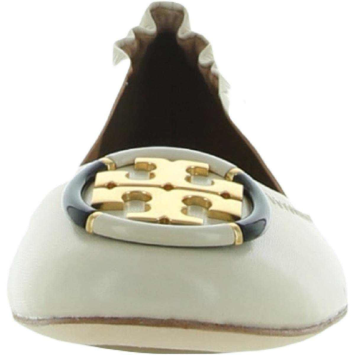 Tory Burch Womens Multi Logo Elastic Ballet Leather Round Toe Ballet Flats 6.5 Rice Paper