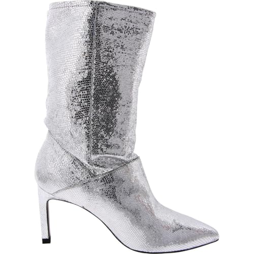 AllSaints Women's Orlana Shimmer Boots Mid Calf, Metallic Silver, 7