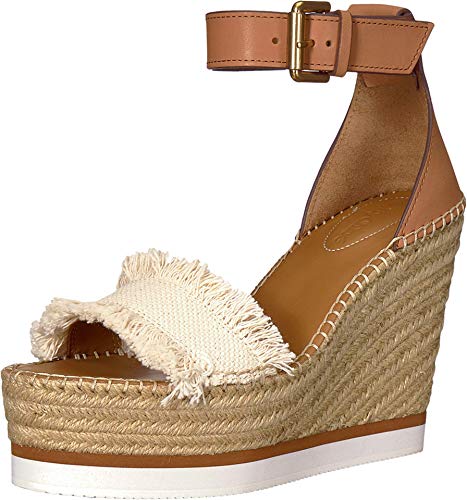 See by Chloe Glyn Espadrille Wedge Natural Canvas/Calf EU 38 (US Women's 8) M