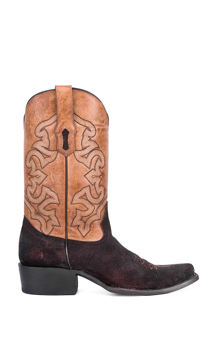 CORRAL MEN'S BROWN/SAND SUEDE EMBROIDERY HORSEMAN TOE, CORRAL 43.8 X 34.8 X 11.0 SOLE,COWHIDE LEATHER, WESTERN BOOT, A4488