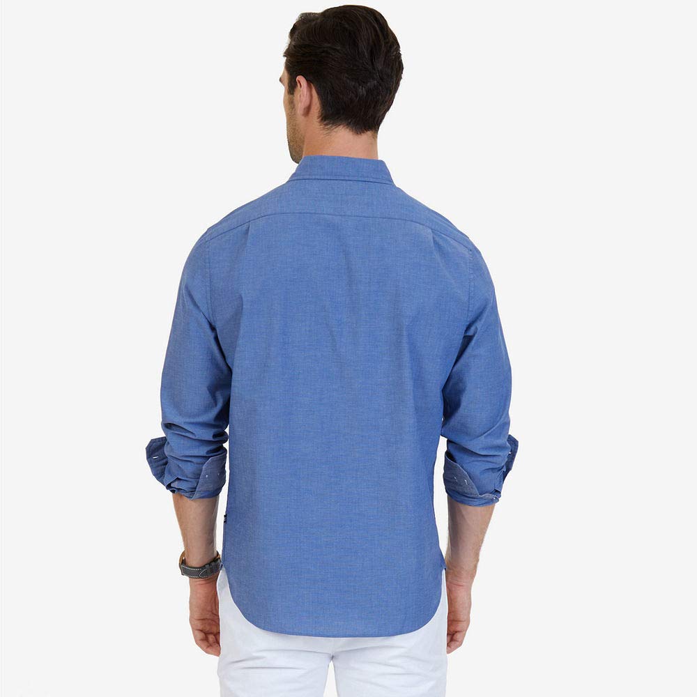 Nautica Men Classic Fit Stretch Solid Long Sleeve Button Down Shirt, Rivieria Blue, Large