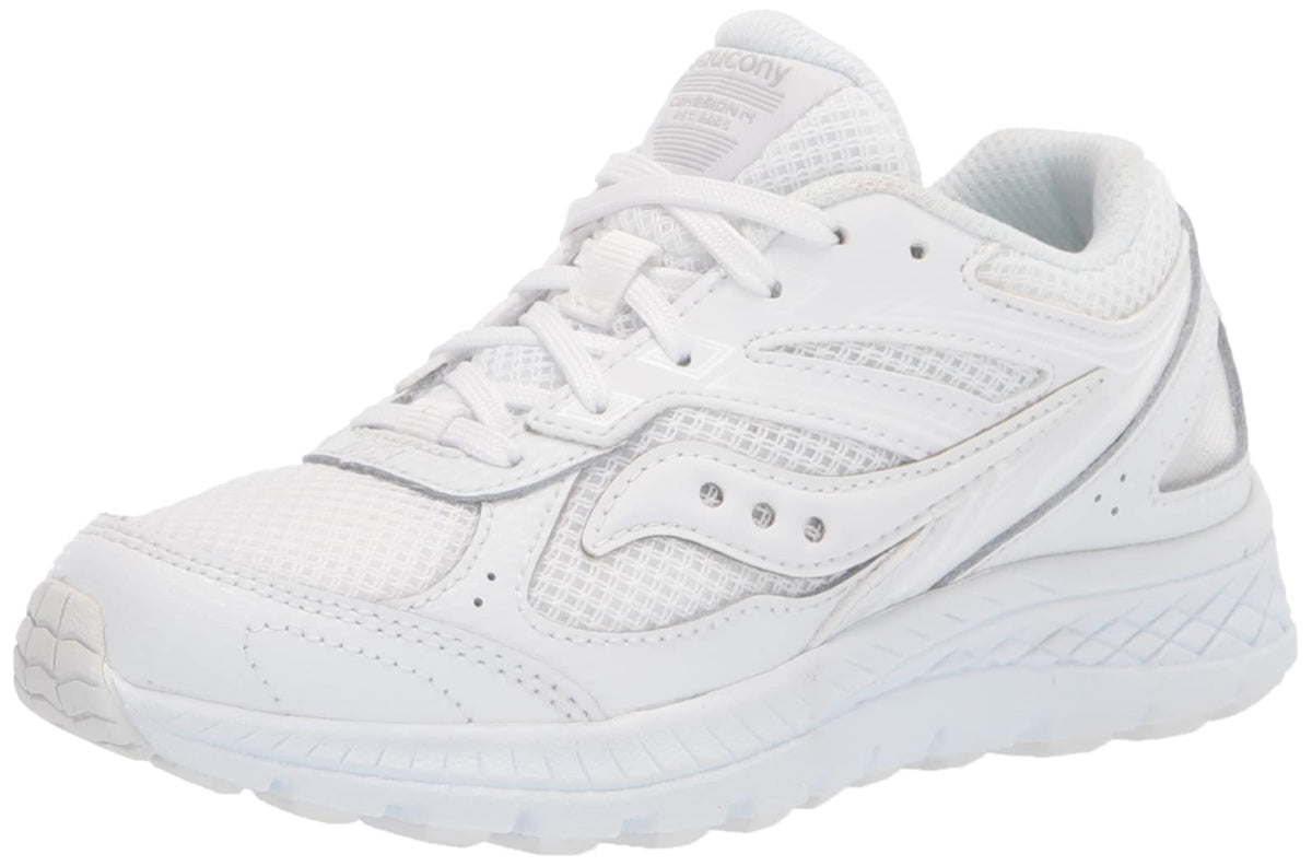 Saucony Cohesion 14 LACE to Toe Running Shoe, White, 4 Wide US Unisex Big_Kid