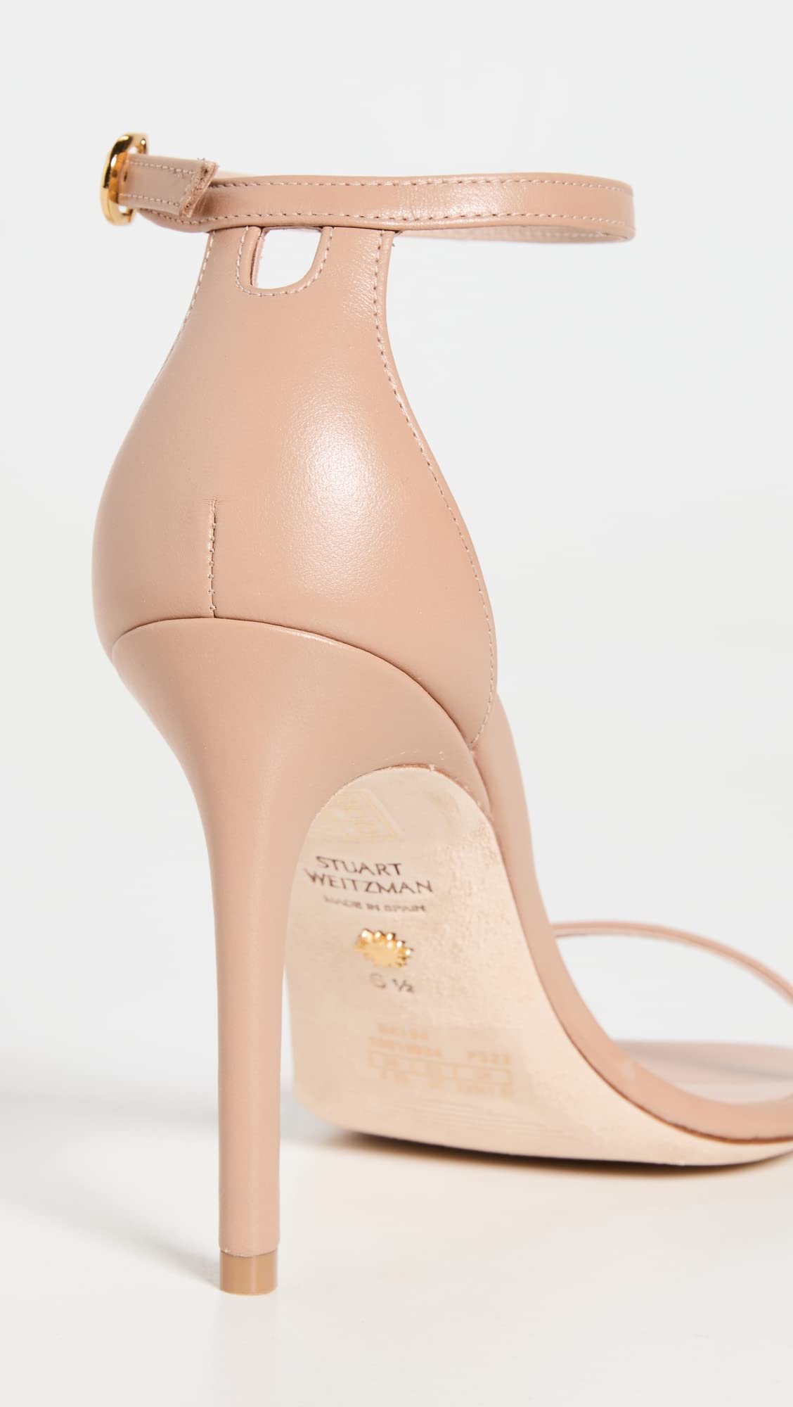 Stuart Weitzman Women's Nudistcurve 100 Smooth Leather Sandals, Adobe, Tan, 9.5 Medium US