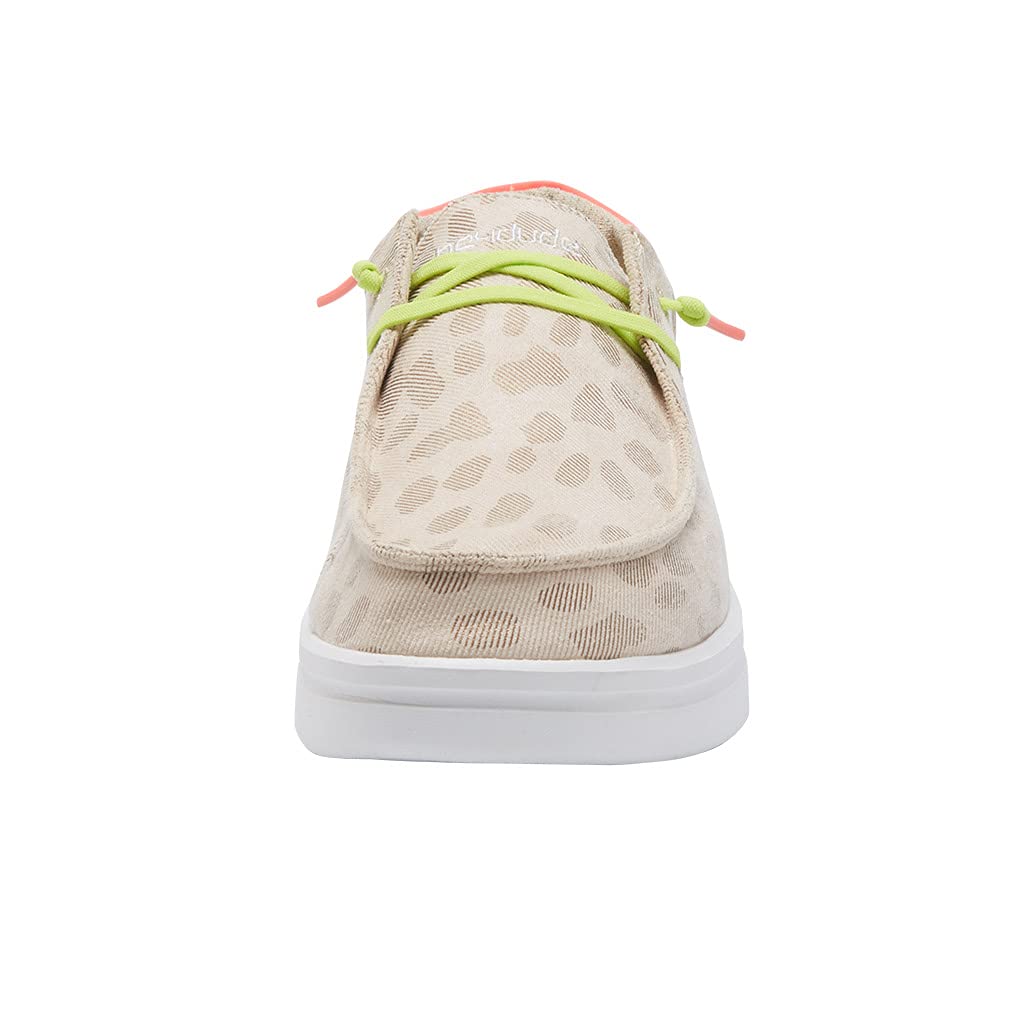 Hey Dude Women's Wendy Rise Leopard Neon Beige Size 8 | Women’s Shoes | Women’s Lace Up Loafers | Comfortable & Light-Weight