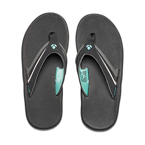 Reef Women's Sandals, Girls Slap 3, Black/Black/Aqua, 10
