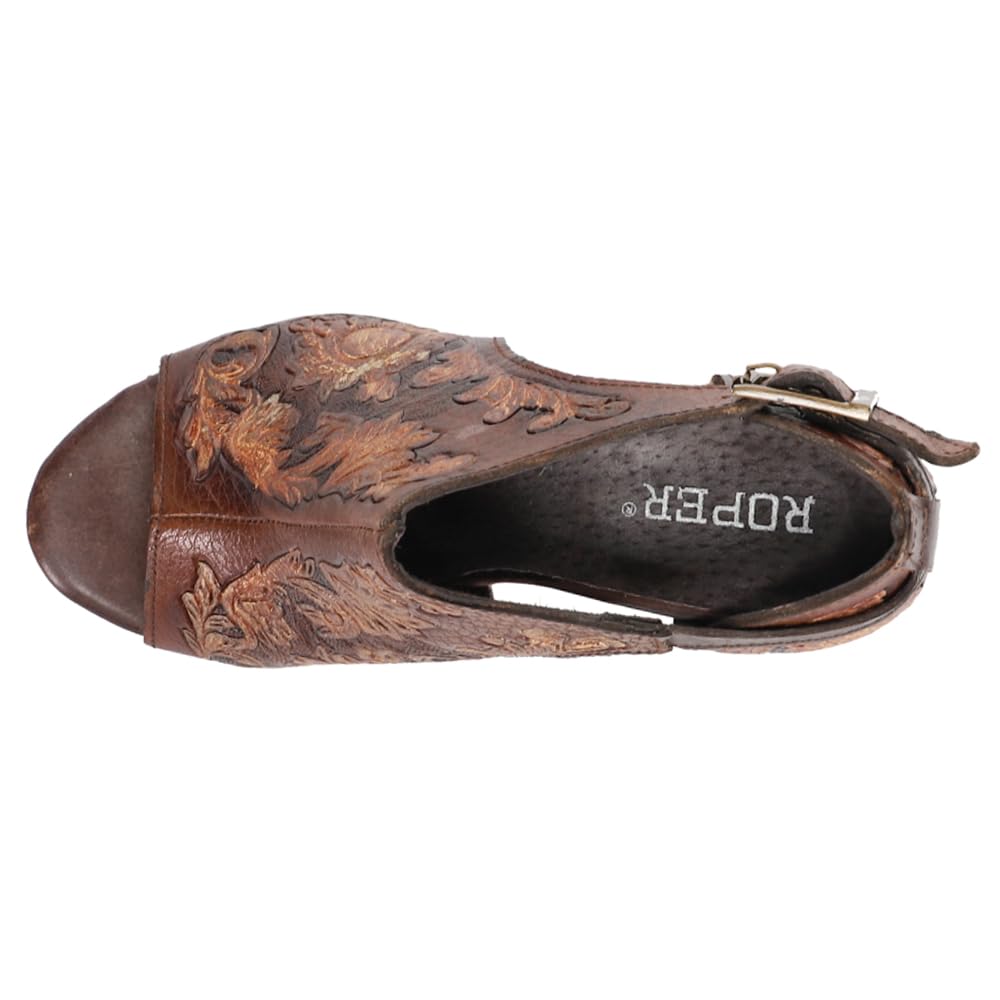 ROPER Womens Mika Floral Embossed Peep Toe Shootie Pumps Dress Casual Casual Mid Heel 2-3" - Brown - Size 6.5 M