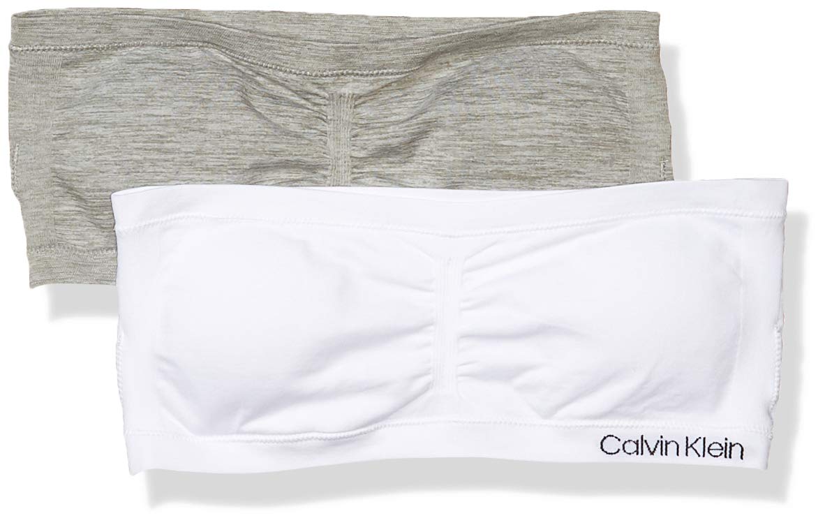Calvin Klein Girls' Bandeau Bra, White/Heather Grey-2 Pack, Medium