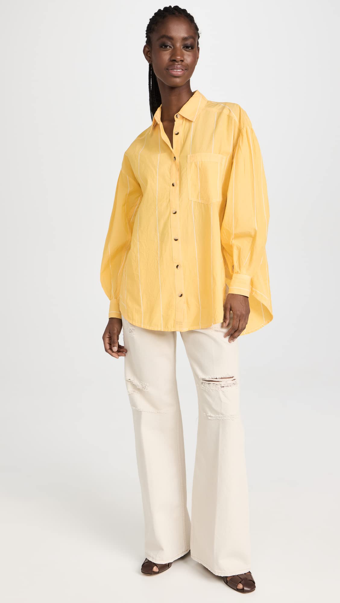 Free People Women's Happy Hour Stripe Top, Yellow Combo, L