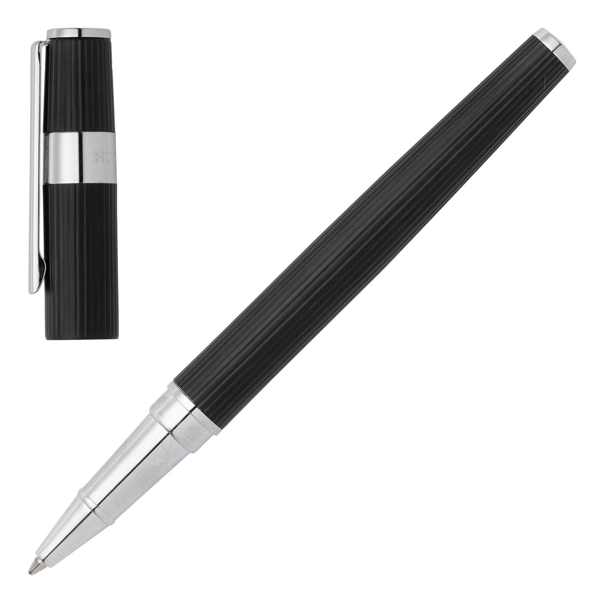 BOSS Rollerball Pen Gear Pinstripe Black/Chrome | Black Ink | Gift Box