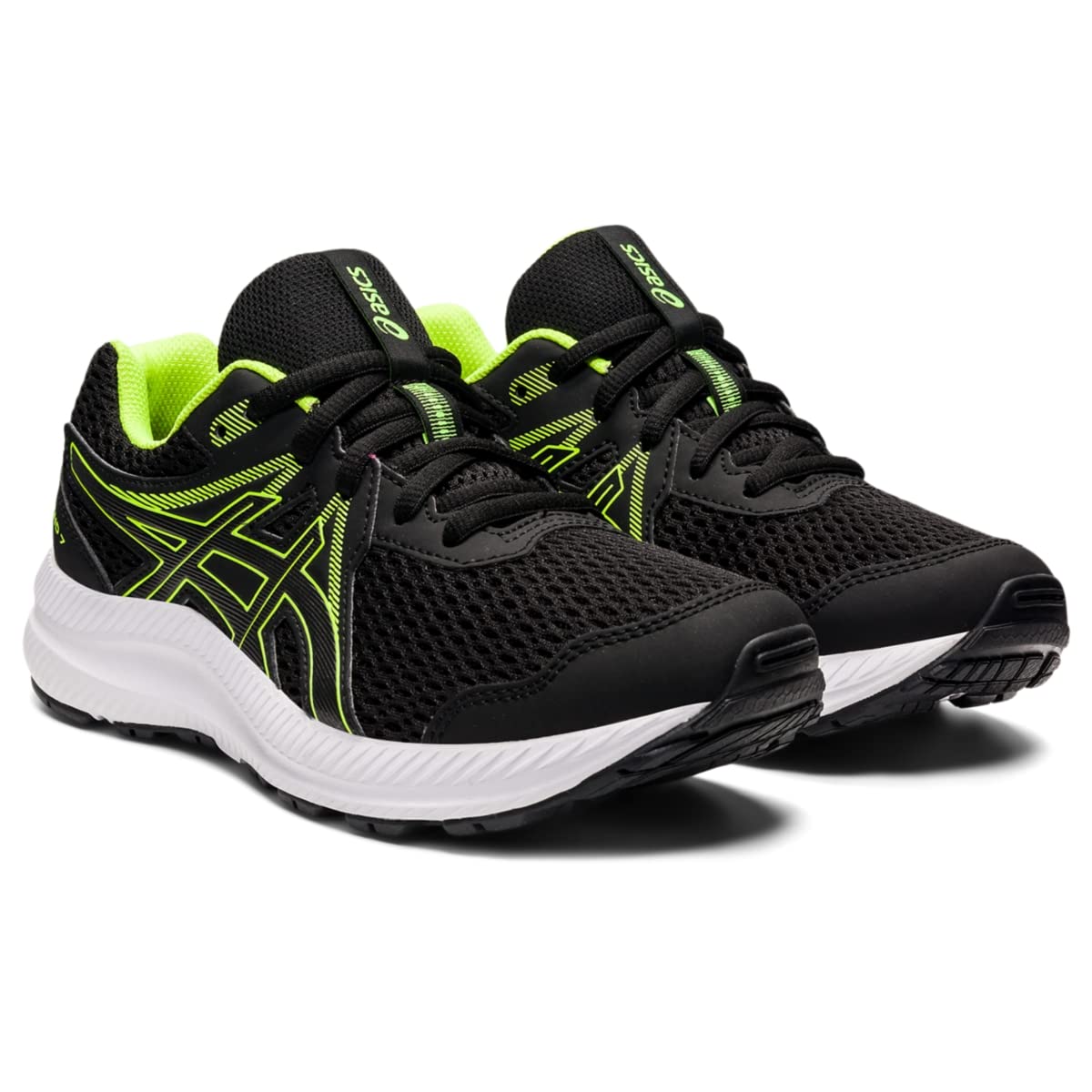 ASICS Kid's Contend 7 Grade School Running Shoe, 1, Black/Hazard Green