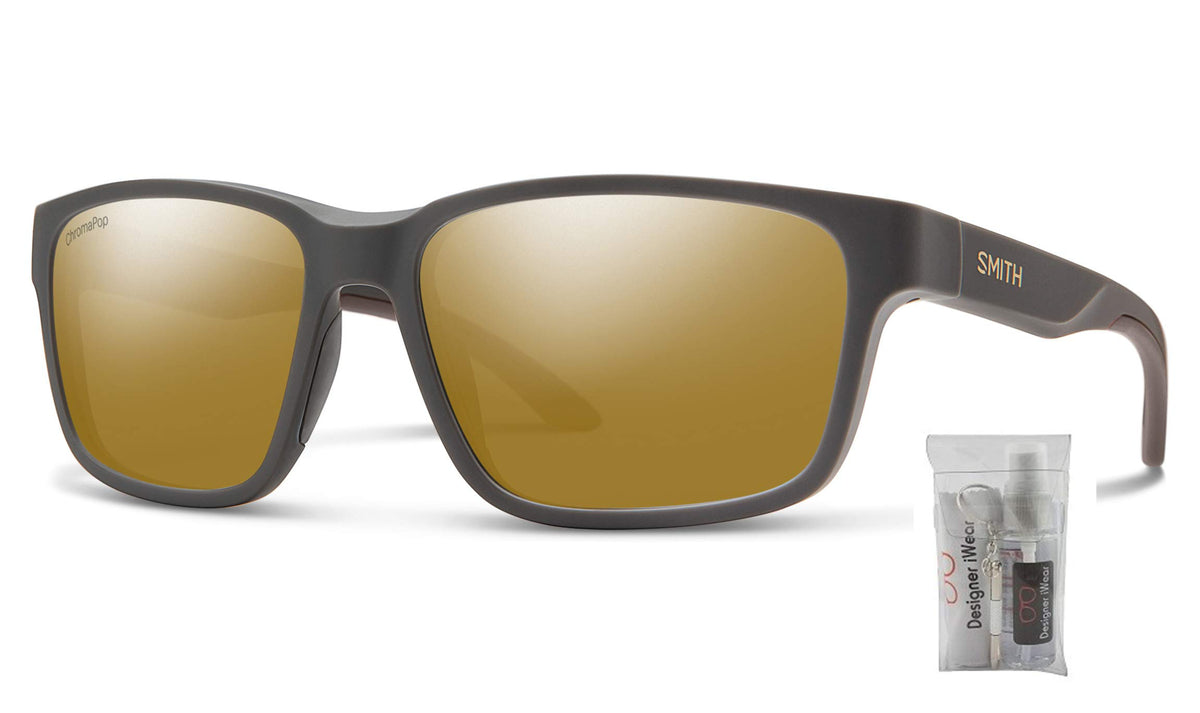 SMITH BASECAMP 0FRE/QE 58MM Matte Gray/Bronze Chromapop Polarized Rectangular Sunglasses For Men + BUNDLE with Designer iWear Eyewear Kit