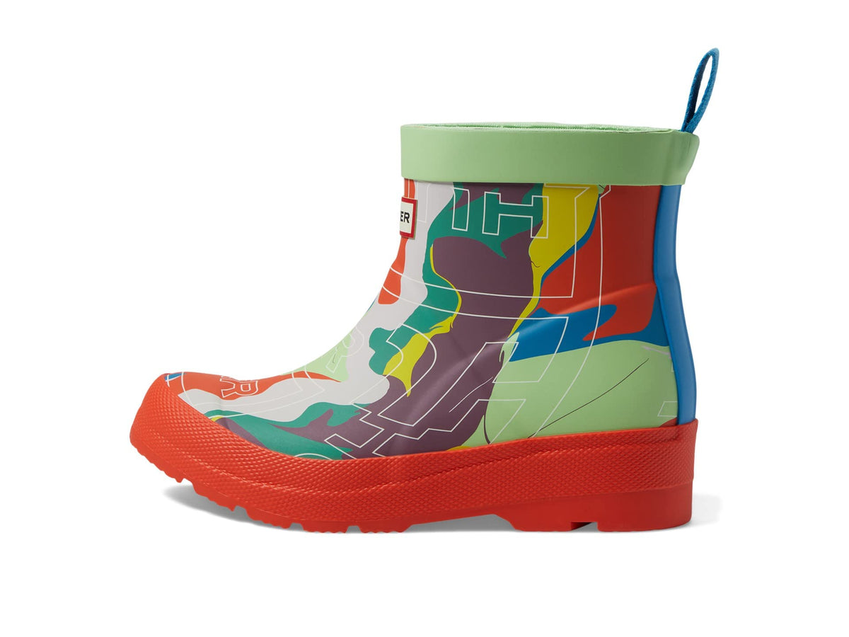 Hunter Exploded Logo Boot (Little Kid/Big Kid) Poolhhouse Blue/Red Tang/Illuminating Yellow 4 Big Kid M